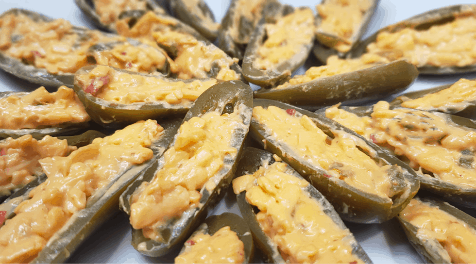 Rustlin Robs Pickled Jalapenos Stuffed With Pimento Cheese • Rustlin Robs Gourmet Texas Foods 